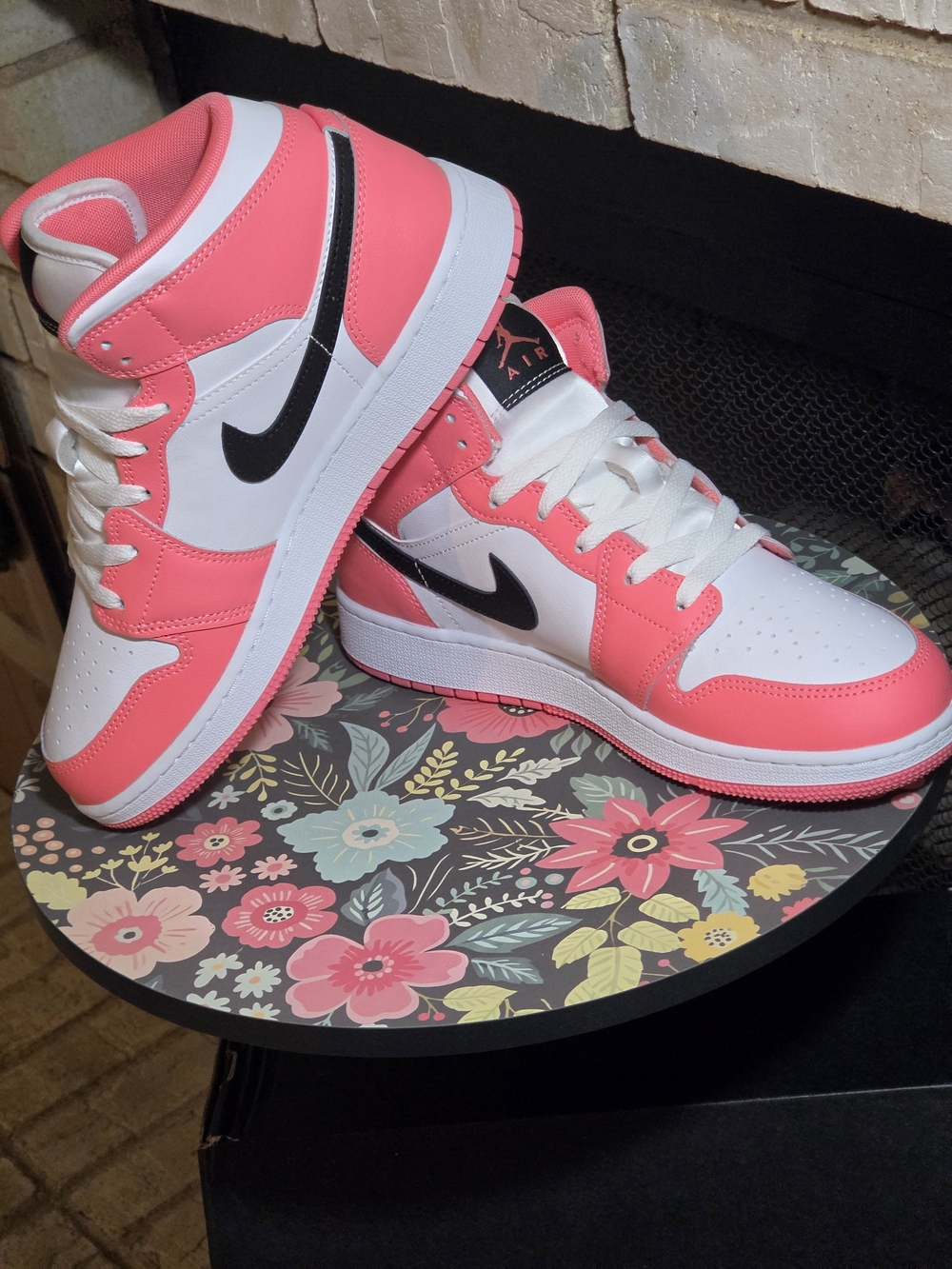 Brand New AJ1-mid Sneakers — White & Neon Pink Youth 7= Ladies 8.5